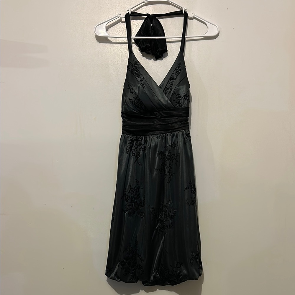 Macys Elegant Black And Gray Open Back Prom Dress